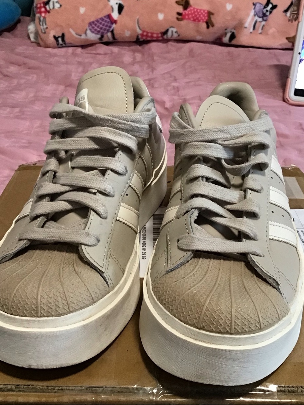 adidas Women's Platform Sneakers in Light Gray with White Stripes